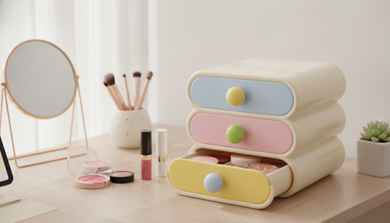 Dustproof 3-Layer Makeup Drawer Organizer for Desktops