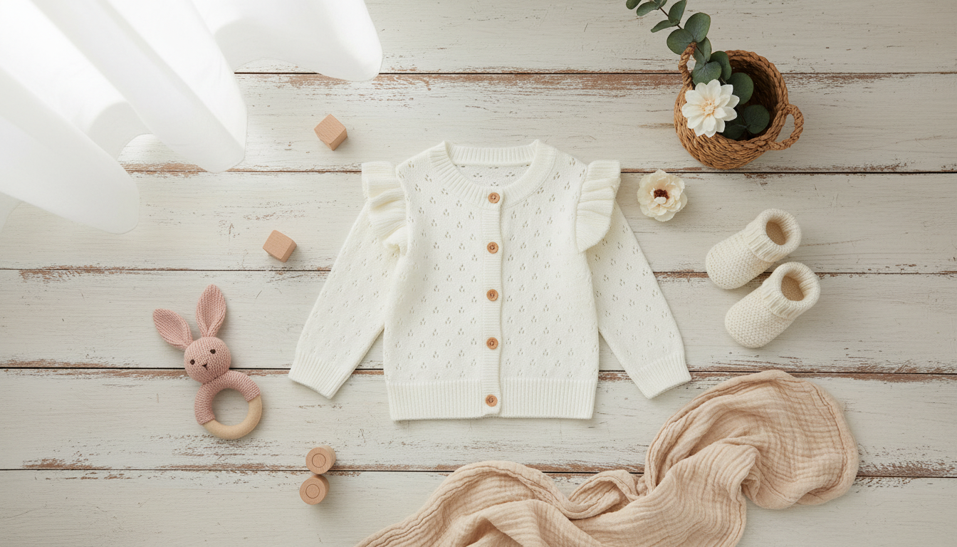 Toddler Girl Ruffle Knit Cardigan: Crew Neck, Buttons